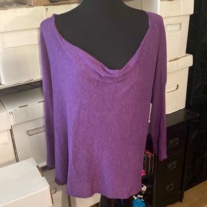 Eileen Fisher purple 3/4 length sleeve Cowl, boat shape neck silk linen size L
